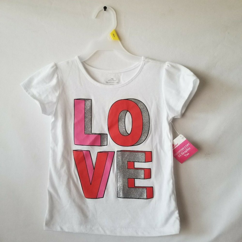Way to Celebrate LOVE Valentine's Day White Shirt Short Sleeve 12M or 3T